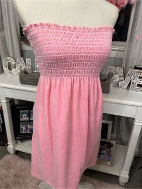 Y2K Rare Vintage Juicy Couture Pink Velour Babydoll Strapless Mini Dress size M